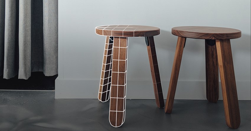 Stool with a 3D grid overlay