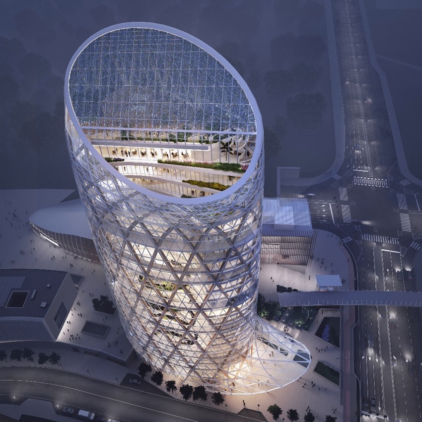 Torre Unipol Sai - aerial rendering by Engram Studio for Mario Cucinella Architect
