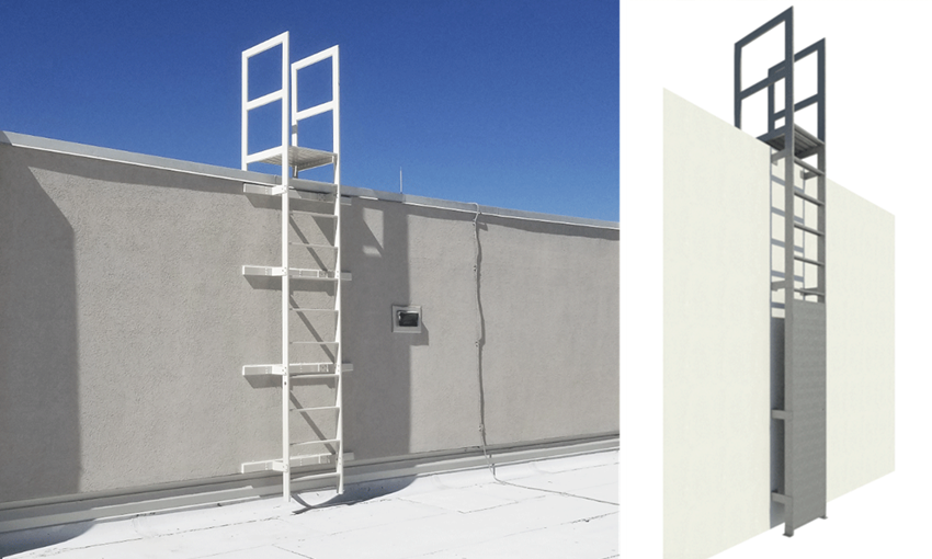 Precision Ladders' Heavy Duty Fixed Aluminum Wall Ladders depicted as physical and digital objects