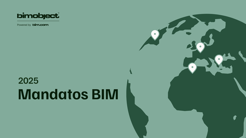 Gráfico de mandatos BIM 2025 de BIMobject Mapa mundial con marcadores que indican los países que están adoptando requisitos BIM