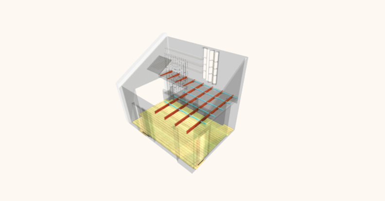 Axonometric X-Ray constructive analysis of the same mezzanine