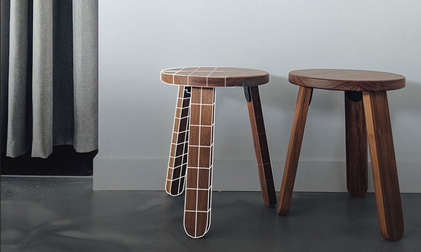 Image of a stool with 3d lines to simulate digitised BIM objects